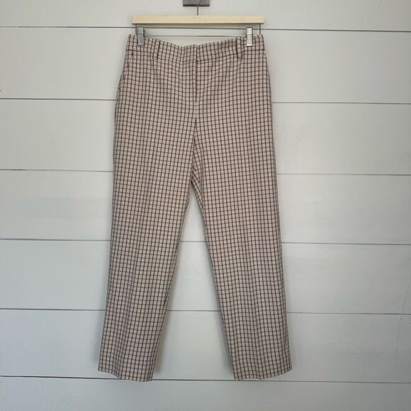 Tory Burch Women’s 6 Petite Plaid Twill Golf Pants Sesame New - Picture 1 of 6